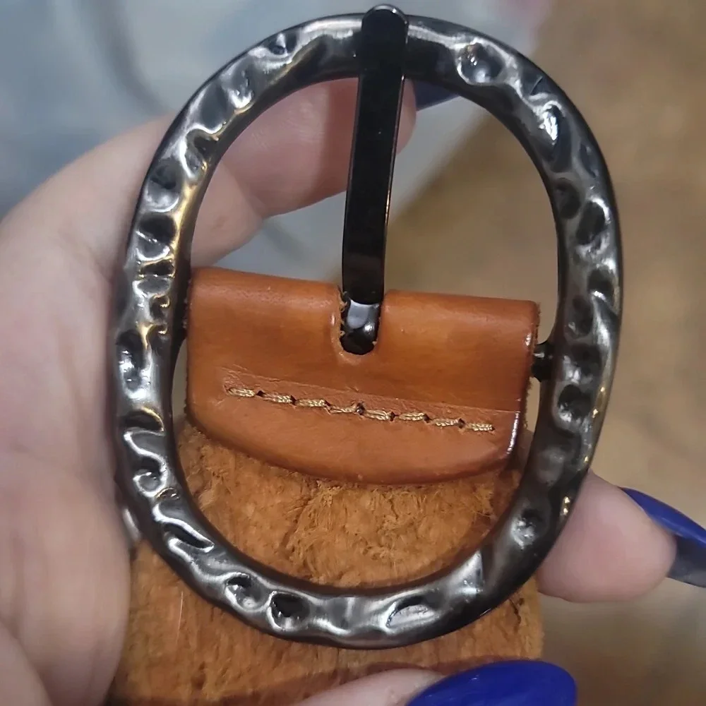Leather braided whipstitch belt brown tan cognac vintage - Picture 3 of 5